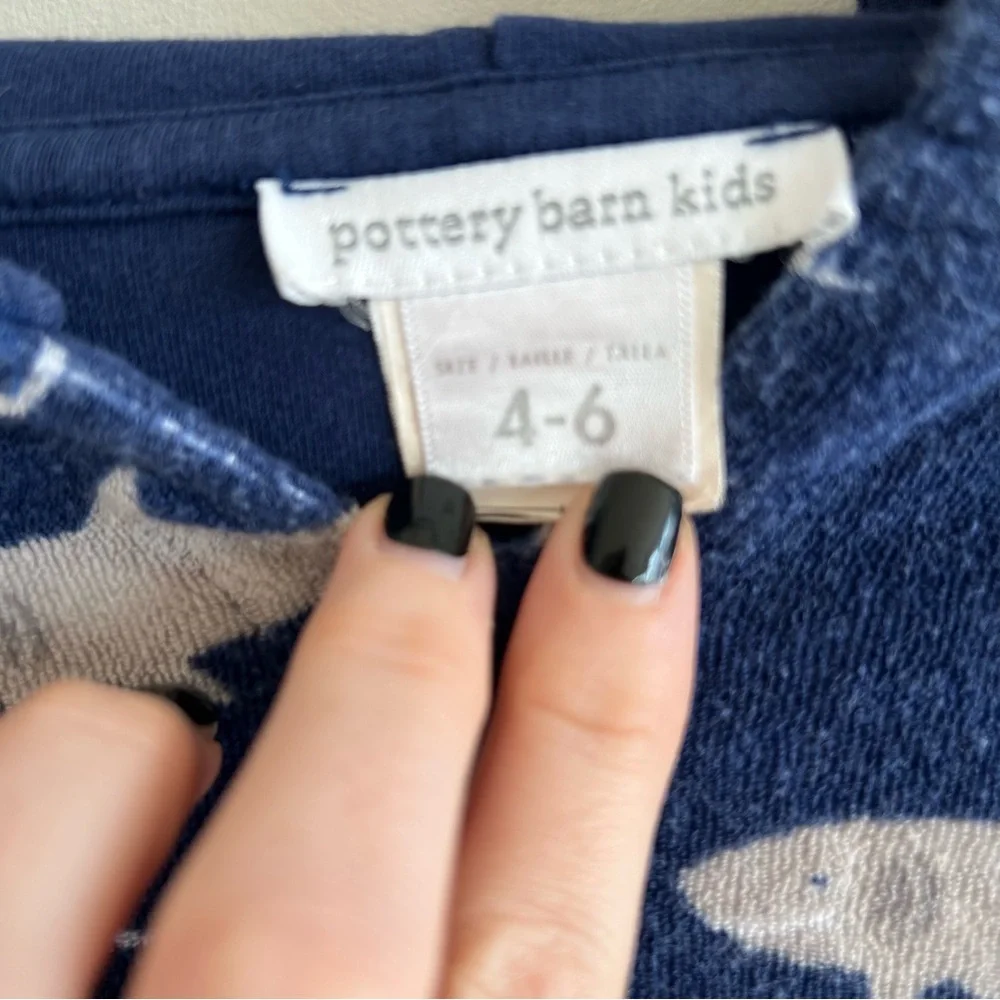Pottery Barn Kids Boys Size 4/6 Blue Terry Cloth Shark Print Hooded Swim Cover